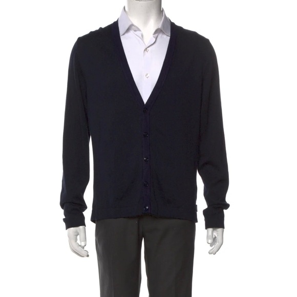 Giorgio Armani Navy V Neck Button Down Cardigan - Picture 1 of 2